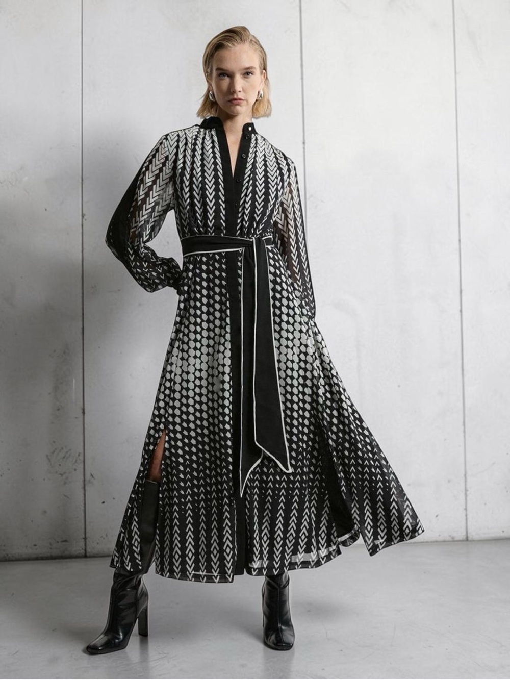 Karen Millen Tipped Border Print Georgette Maxi Dress US 16